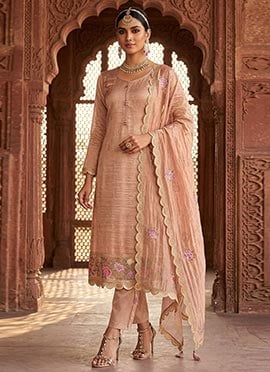 Pink Silk Embroidered Straight Pant Suit