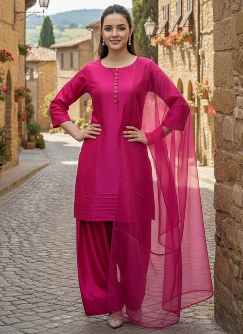 Pink Silk Farshi Style Salwar Suit After Six Wear