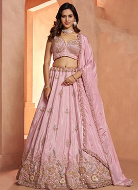 Pink Silk Floral Embroidered Lehenga