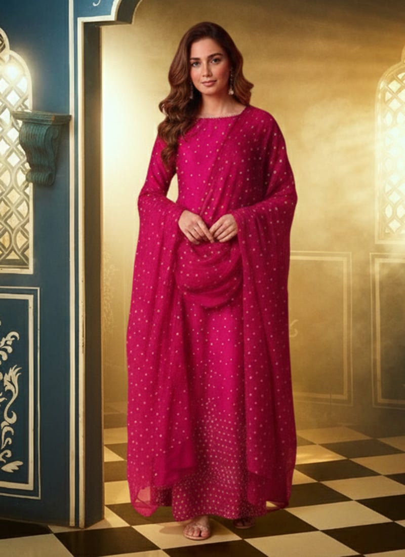 Pink Silk Hand Embroidered Sequins Anarkali Suit Festive Wear
