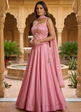 Pink Silk Hand Embroidered Sequins Lehenga
