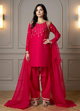 Pink Silk Hand Embroidered Sequins Palazzo Suit