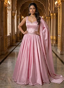 Pink Silk Hand Work Sequins Lehenga