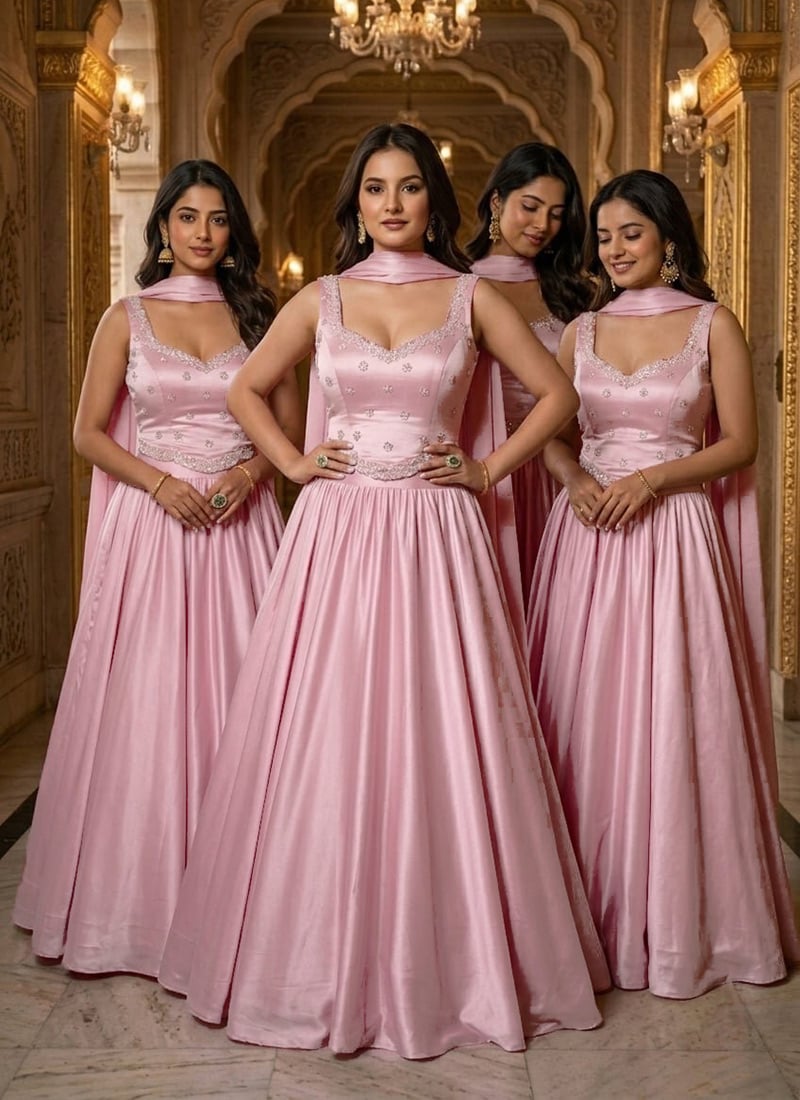 Pink Silk Hand Work Sequins Lehenga Wedding Wear