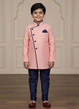 Pink Silk Indowestern Sherwani Kids Boys