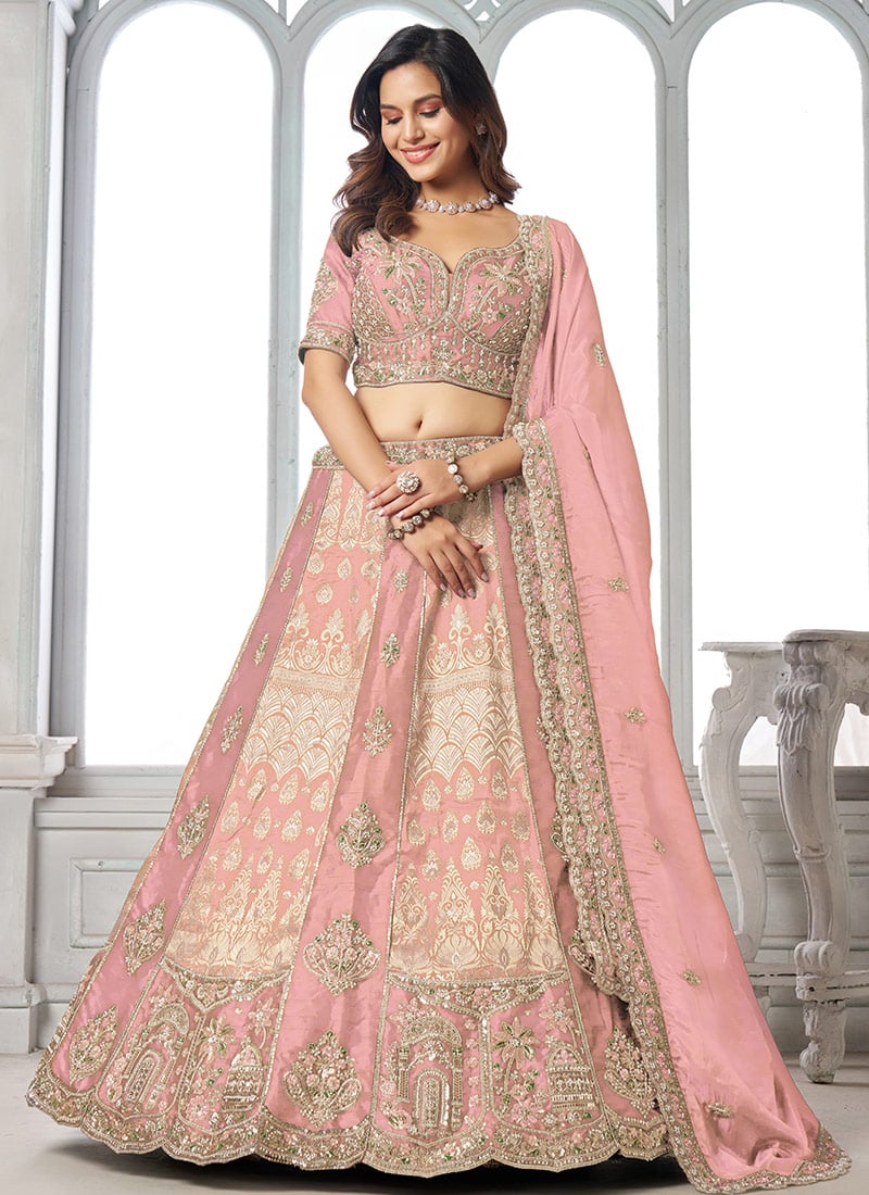 Pink Silk Intricate Embroidered Lehenga Wedding Wear