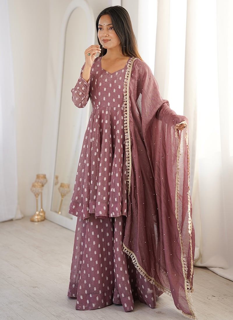 Pink Silk Jacquard Palazzo Suit After Six Wear