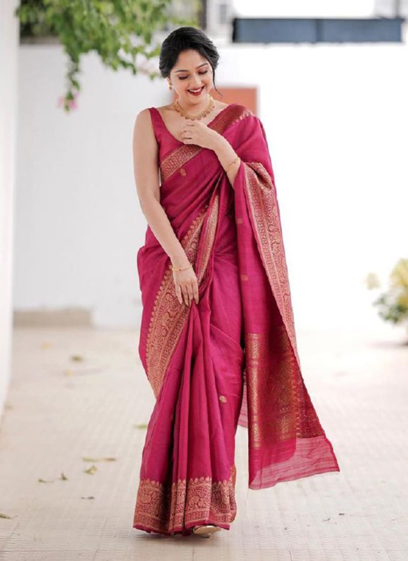 Pink Silk Jacquard Saree Festive Wear