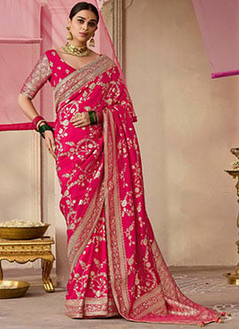 Pink Silk Jacquard Woven Saree
