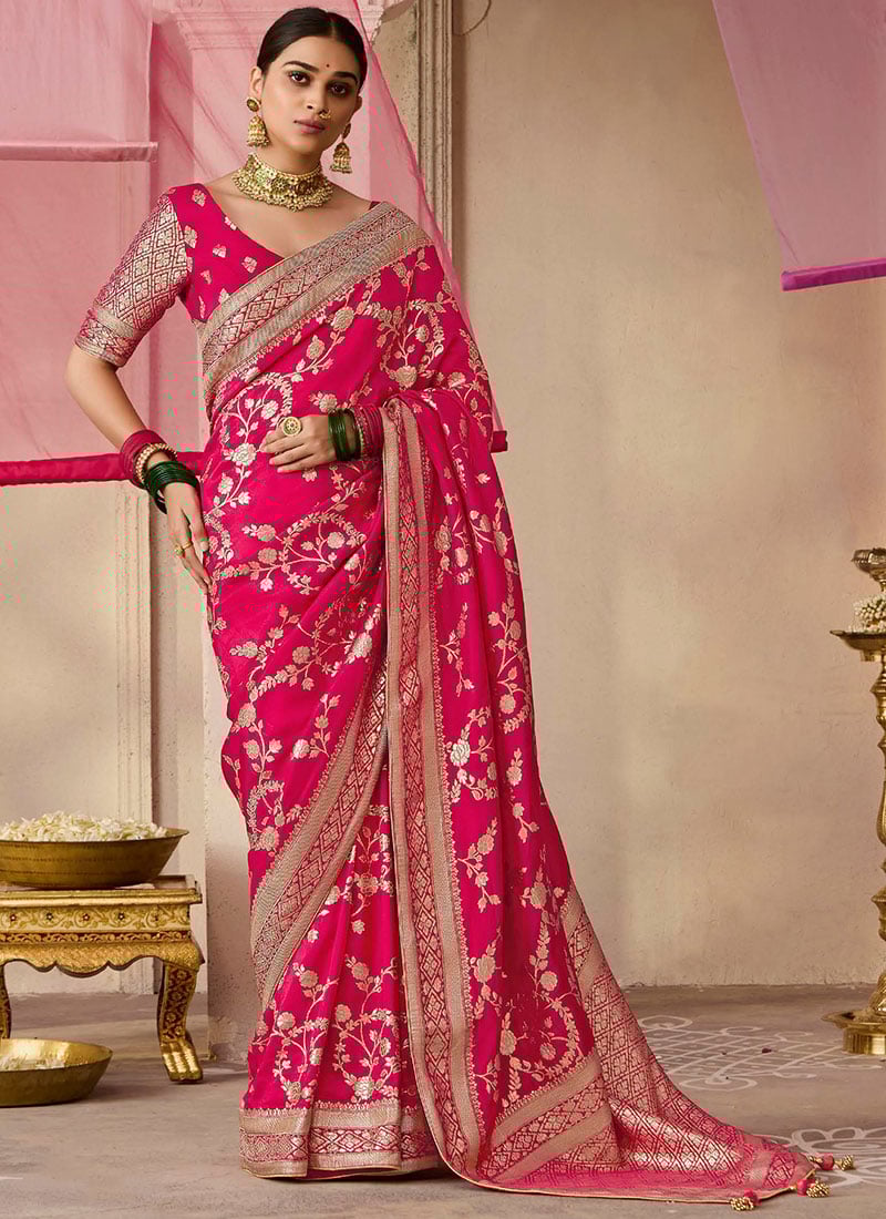 Pink Silk Jacquard Woven Saree