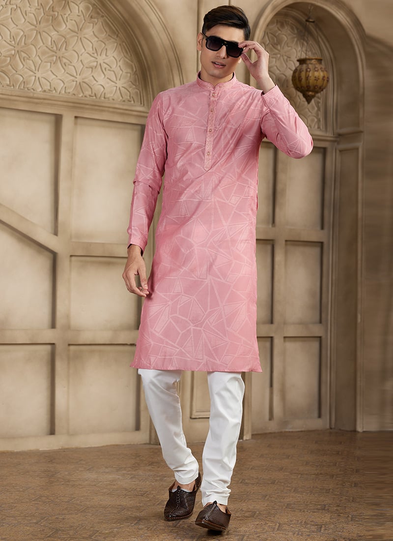 Pink Silk Kurta Pyjama Festive Wear