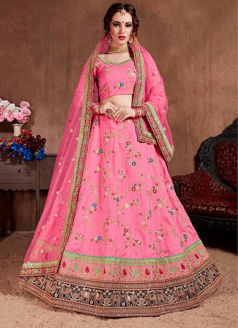 Pink Silk Lehenga A Blend Of Embroidered Sequins And Stone Elegance Wedding Wear