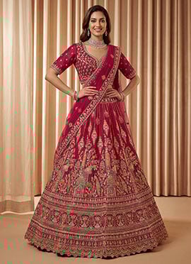 Pink Silk Lehenga Set With Peacock Dori Work And Zari Embroidery