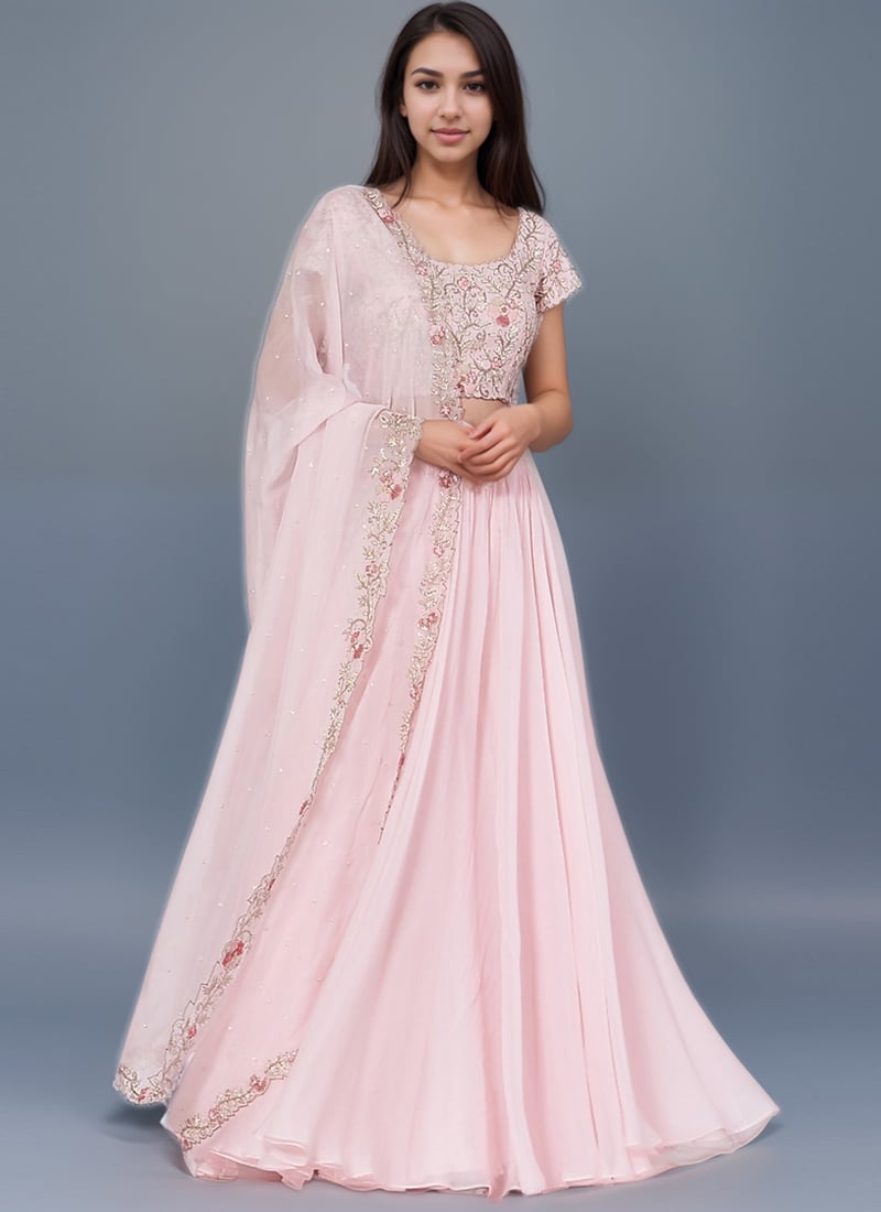 Pink Silk Organza Lehenga With Zardosi Embroidered Hand Embroidered Choli And Dupatta