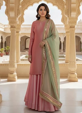 Pink Silk Pakistani Style Palazzo Suit