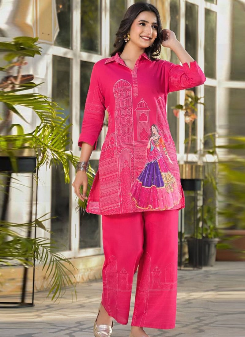Pink Silk Printed Indowestern Co ord Set After Six Wear