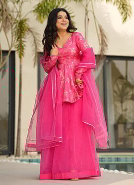 Pink Silk Printed Palazzo Suit
