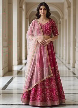 Pink Silk Sequins Embroidered Lehenga