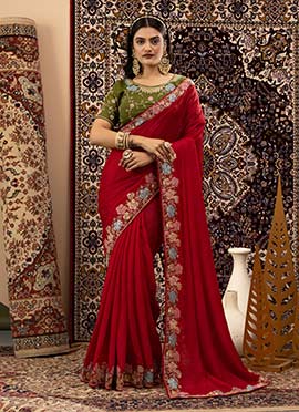 Rani Pink Silk Sequins Embroidered Saree