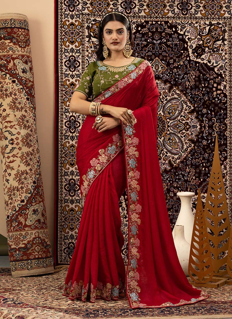 Rani Pink Silk Sequins Embroidered Saree Festive Wear