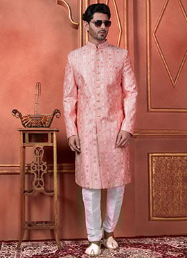 Pink Silk Sequins Indowestern Sherwani Latest Sherwani Design