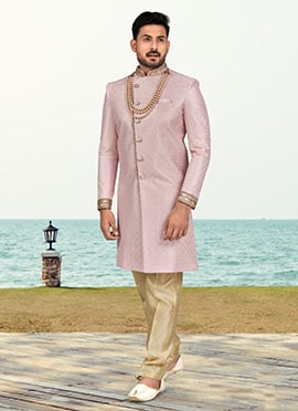 Pink Silk Sequins Indowestern Sherwani