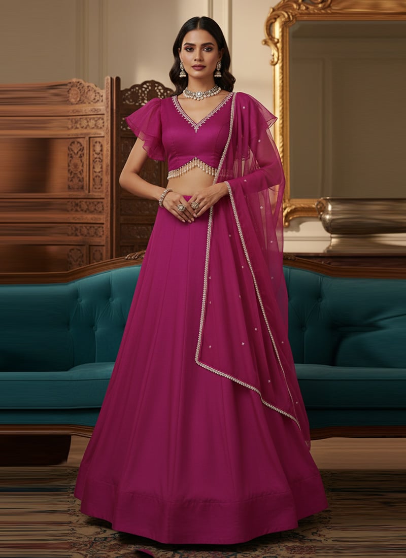 Pink Silk Sequins Lehenga Wedding Wear