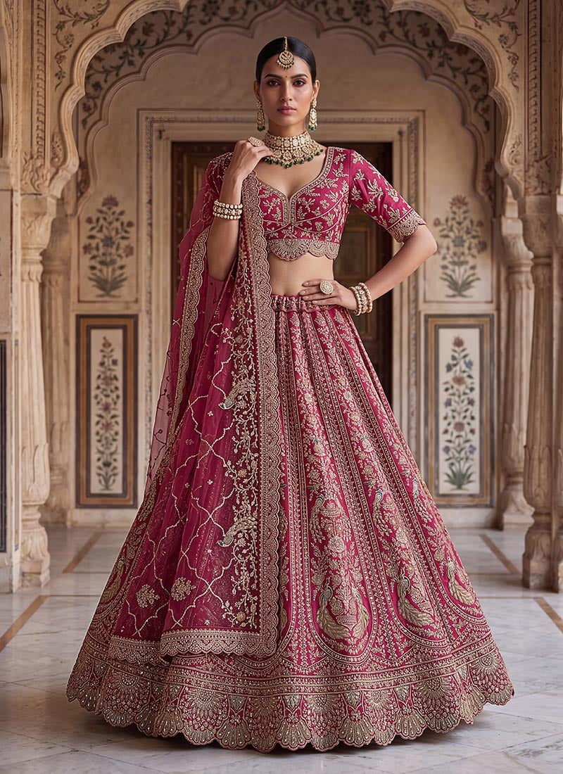 Pink Silk Sequins Zari Hand Embroidered Lehenga Wedding Wear