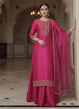 Pink Silk Sequins Zari Long Choli Style Lehenga Set