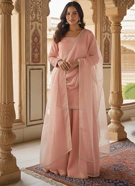 Pink Silk Stones Palazzo Suit