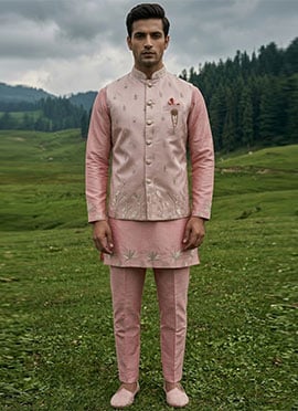 Pink Silk Thread Embroidered Sequins Bandi Set