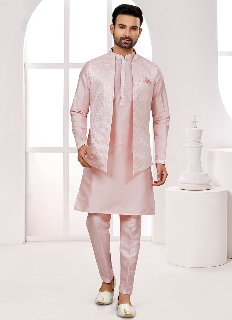 Pink Silk Thread Sequins Bandi Set Festive Wear