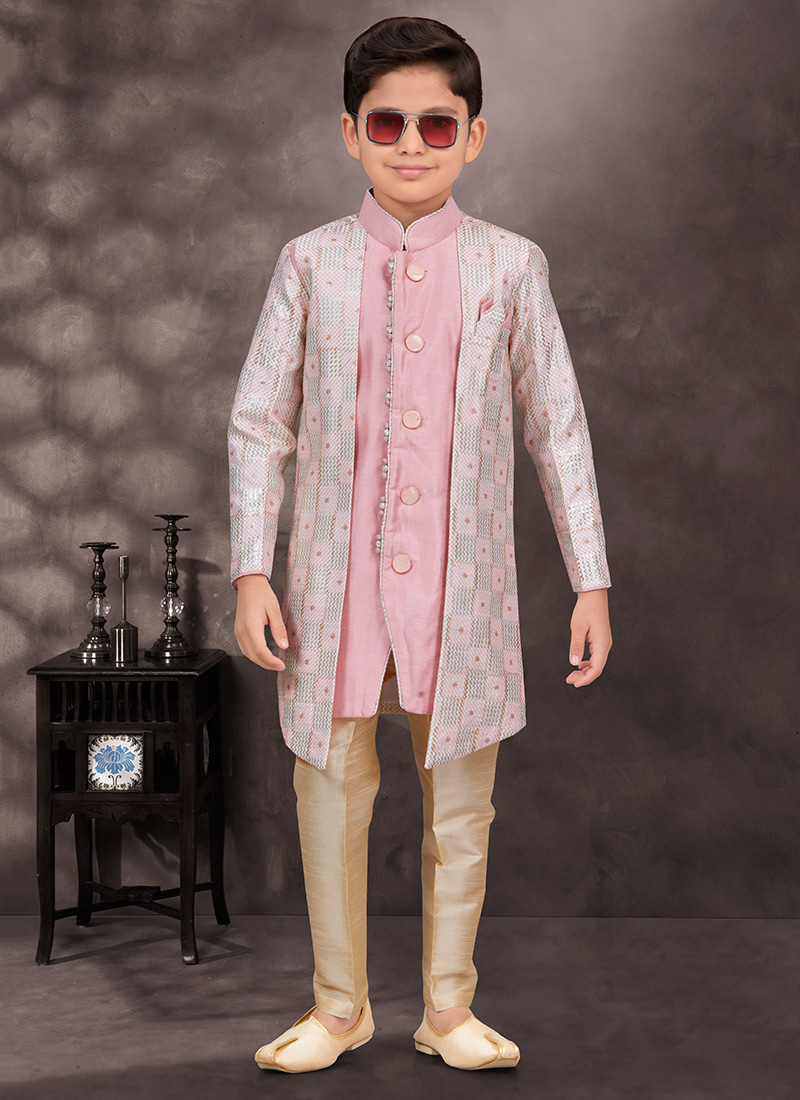 Pink Silk Thread Work Sherwani Sophistication For Stylish Wedding Wear