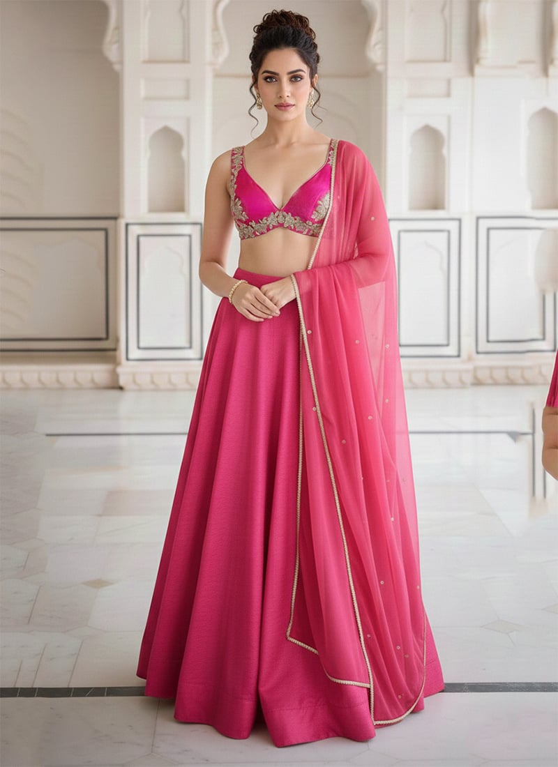 Pink Silk Zari A Line Lehenga Wedding Wear