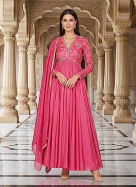Pink Silk Zari And Sequins Hand Embroidered Anarkali Suit