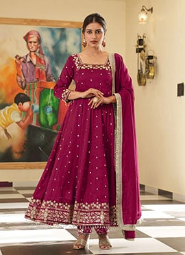 Pink Silk Zari Embroidered Sequins Anarkali Suit