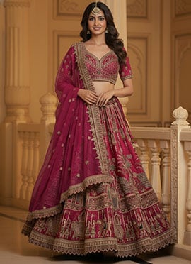 Pink Silk Zari Embroidered Sequins Beads Umbrella Lehenga
