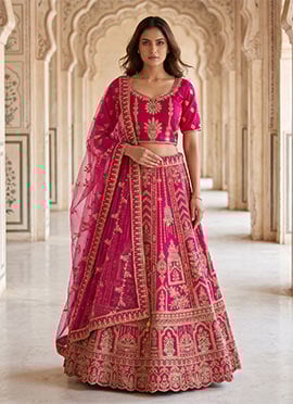 Pink Silk Zari Embroidered Sequins Lehenga