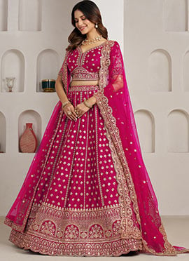 Pink Silk Zari Embroidered Sequins Lehenga