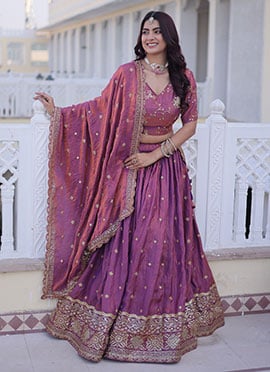 Pink Silk Zari Embroidered Sequins Lehenga