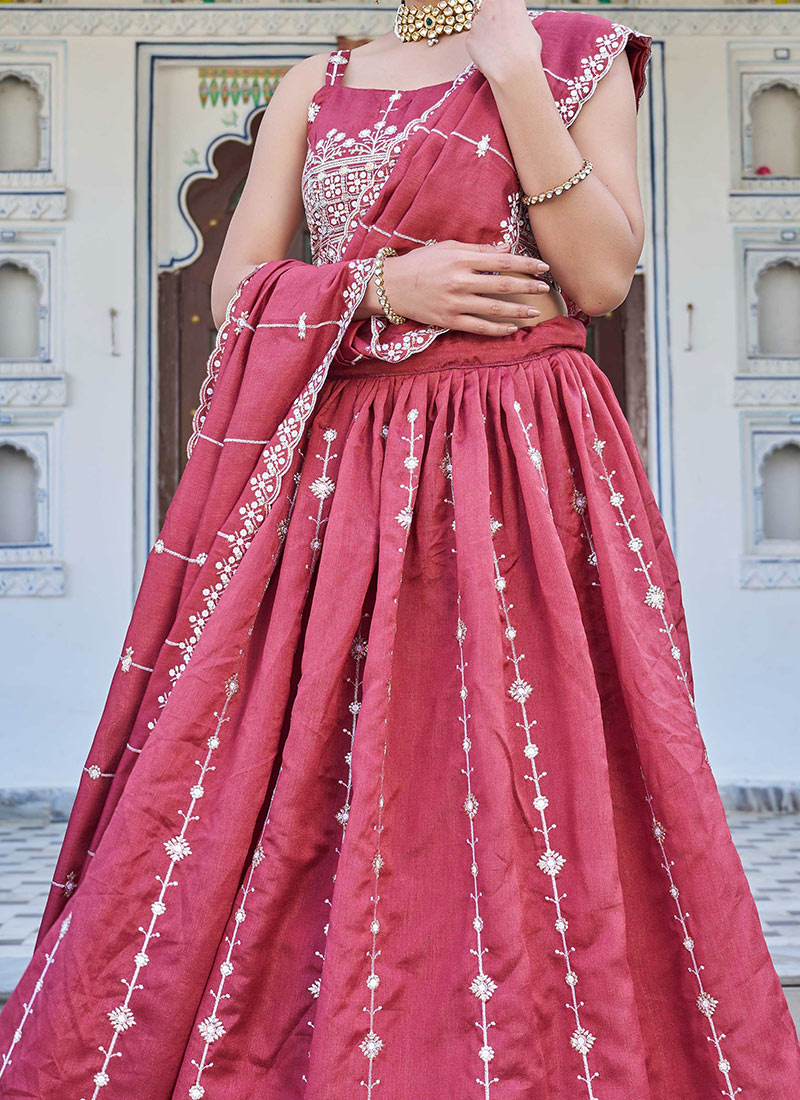 Graceful Pink Silk Lehenga with Sequin & Zarkan Embroidery Includes Elegant Belt & Latkan - Buy