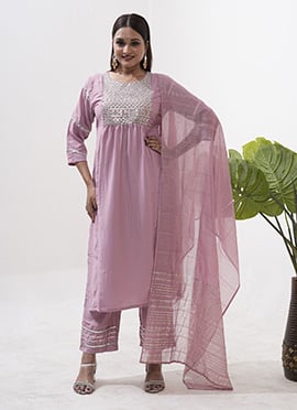 Pink Silk Zari Embroidered Straight Pant Suit