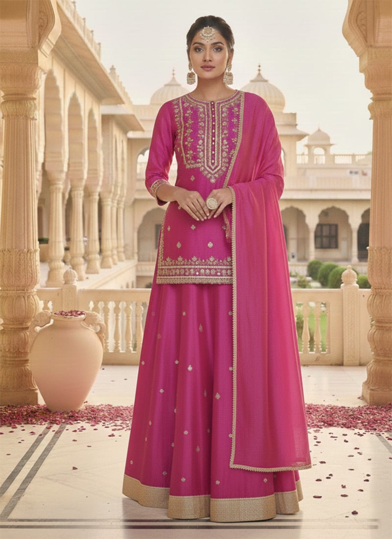 Pink Silk Zari Hand Embroidered Long Choli Style Lehenga Set  Festive Wear