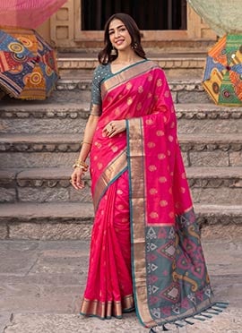 Pink Silk Zari Jacquard Woven Saree