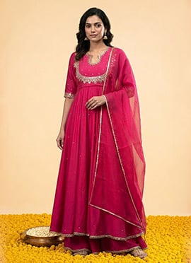 Pink Silk Zari Mirror Hand Embroidered Anarkali Suit