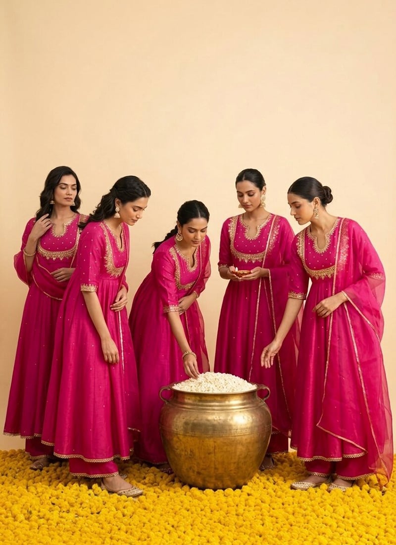 Pink Silk Zari Mirror Hand Embroidered Anarkali Suit Festive Wear