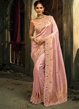 Pink Silk Zari Moti Saree