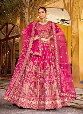 Pink Silk Zari Resham Stones Mirror Work Cut Work Umbrella Lehenga