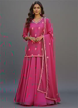 Pink Silk Zari Sequins A Line Lehenga