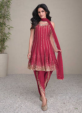 Pink Silk Zari Sequins Classy Dhoti Suit